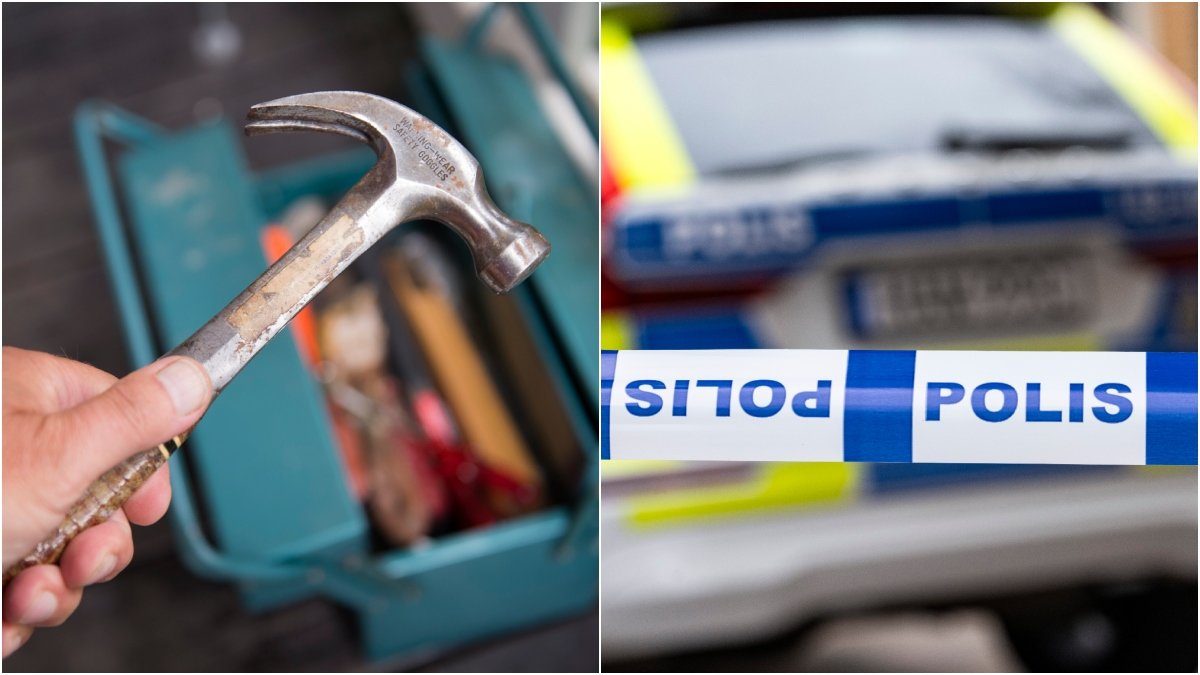 En man i 35-årsåldern har blivit misshandlad med en hammare.