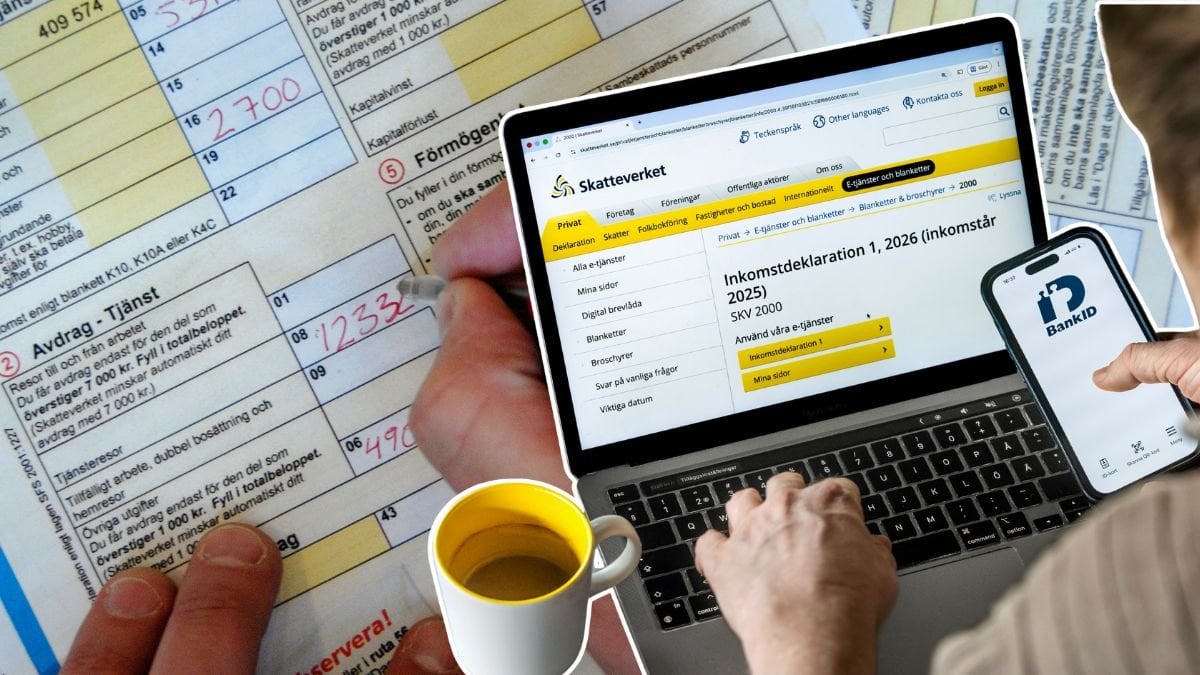 Deklarationsblankett och Skatteverkets deklarationstjänst på hemsidan.