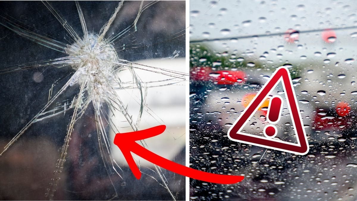 Bilruta som har spruckit och bilruta.