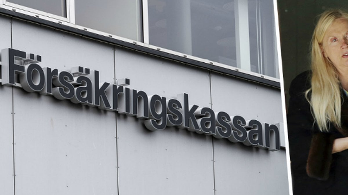 Försäkringskassans logotyp. Gunilla Persson har brun päls.