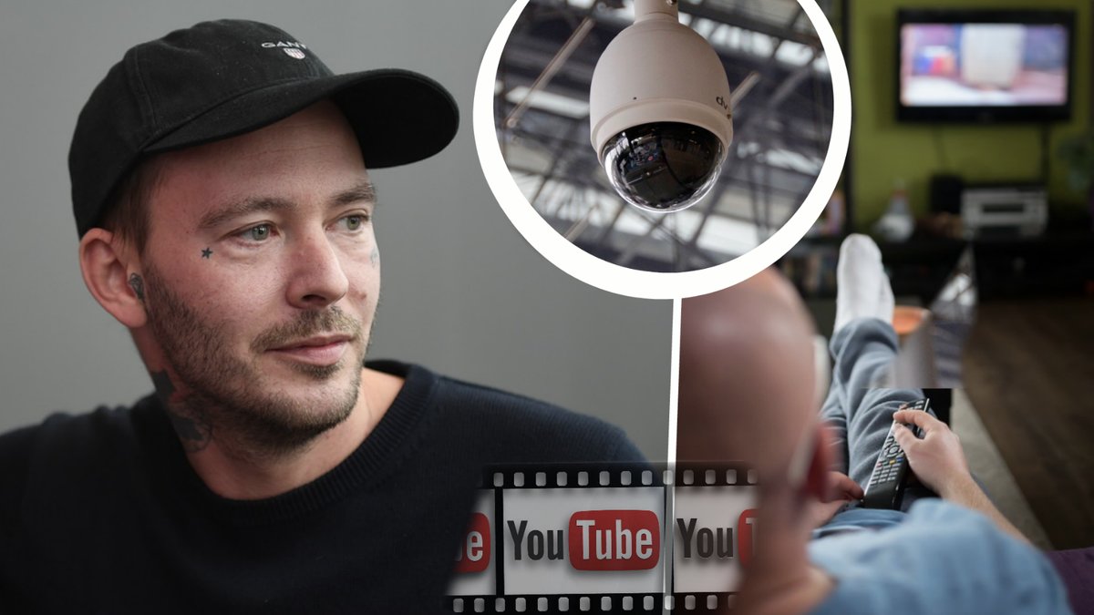 Joakim Lundell, övervakningskamera, kille kollar tv.