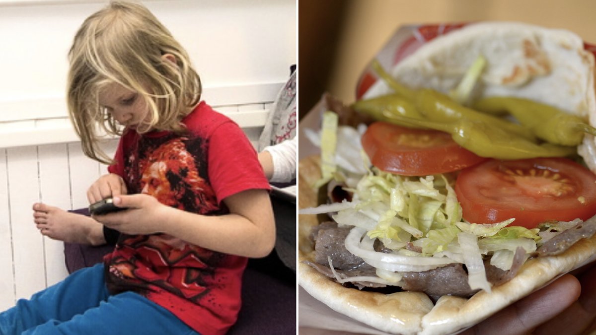 En sexårig pojke var lite hungrig på kvällskvisten. Genrebilder.