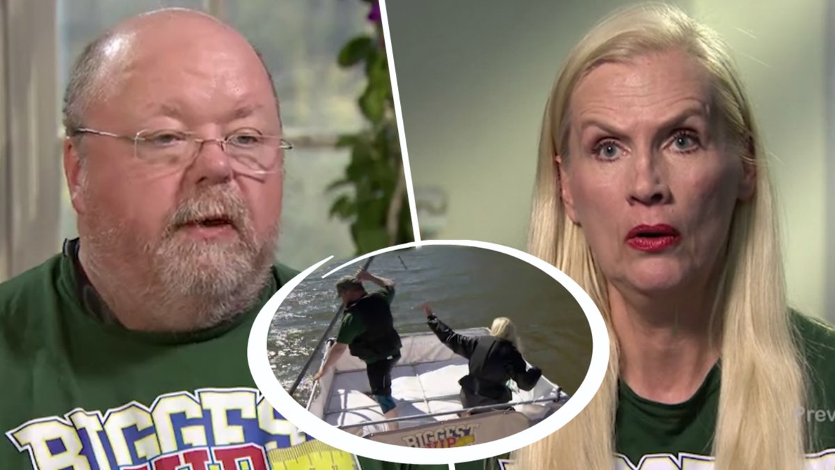 Gunilla Persson fruktar frö sitt liv när hon befinner sig på en flotte med Kalle. 