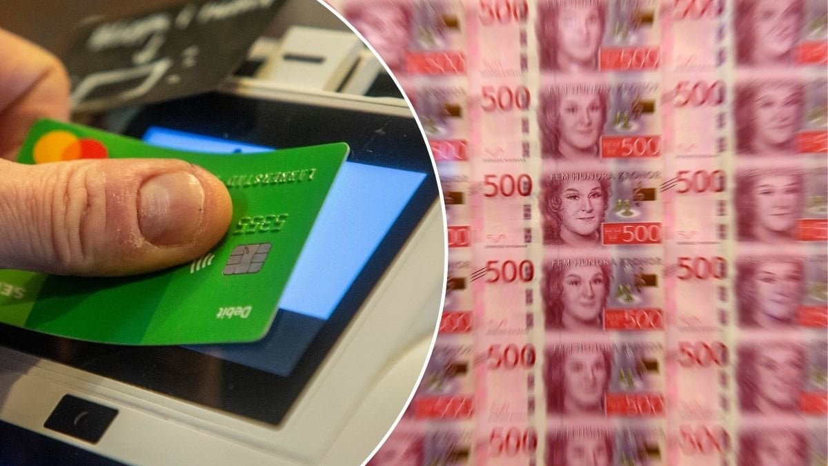 Bilder på kontokort och nya sedlar.