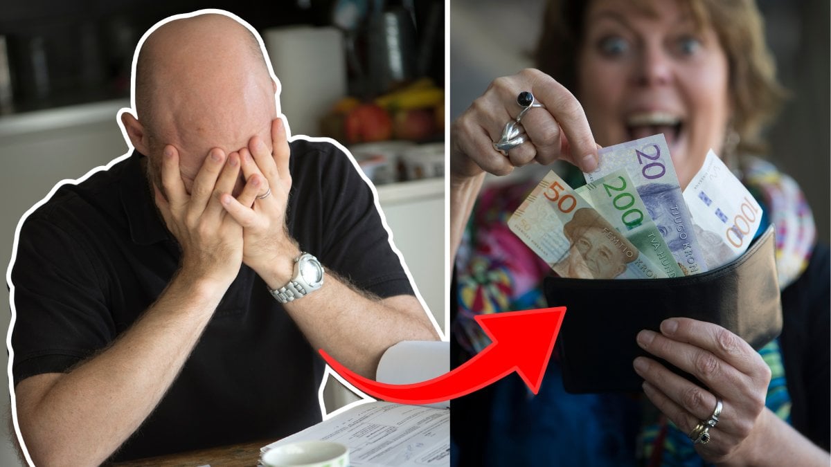 Ledsen man och kvinna med pengar