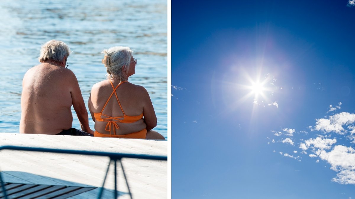 Man och kvinna vid vatten (vänster) och sol (höger).