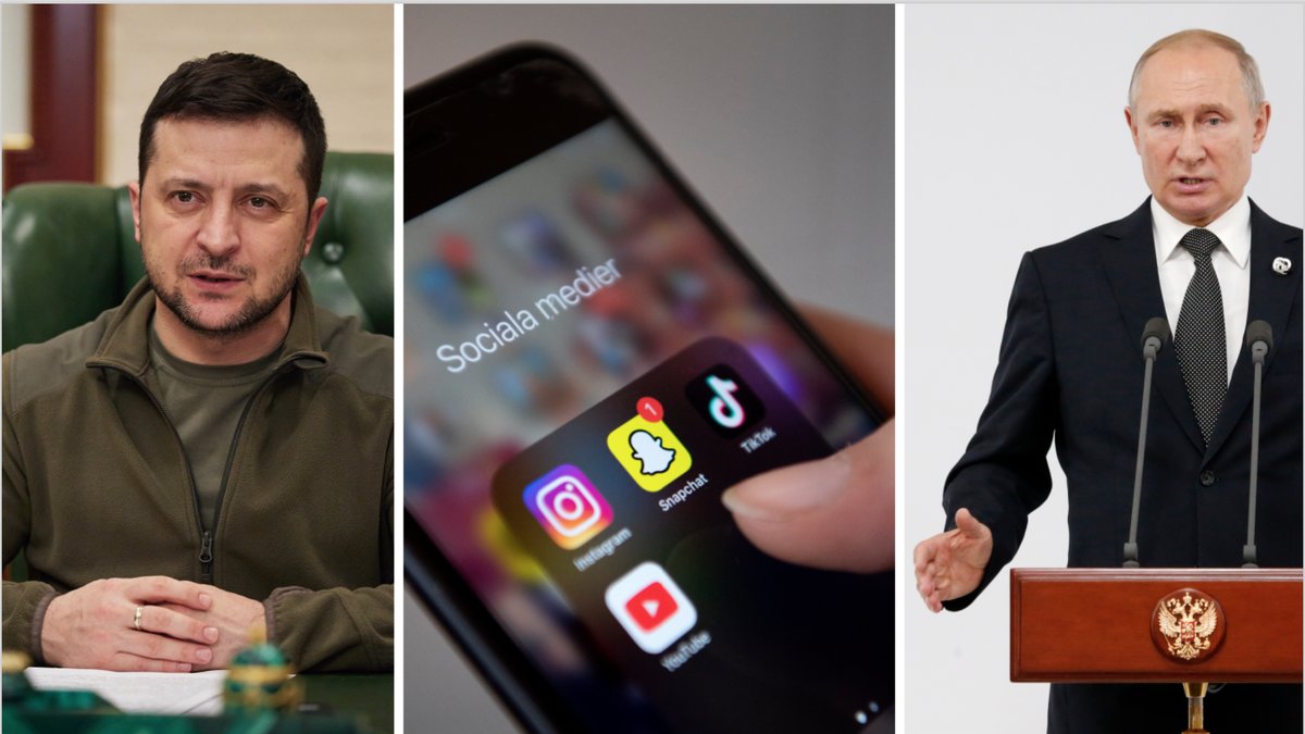 Volodymyr Zelenskyj. Genrebild på sociala medier. Vladimir Putin.