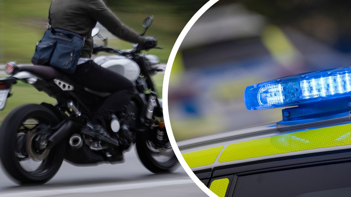 Motorcykel vänster. Blåljus höger.