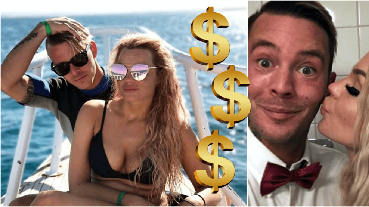 Joakim och Jonna Lundell fotade på en båt och en annan bild där Jonna håller på att pussa Joakim.