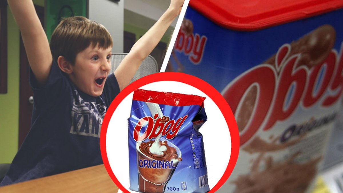 En pojke som är glad. O'boy-paket.