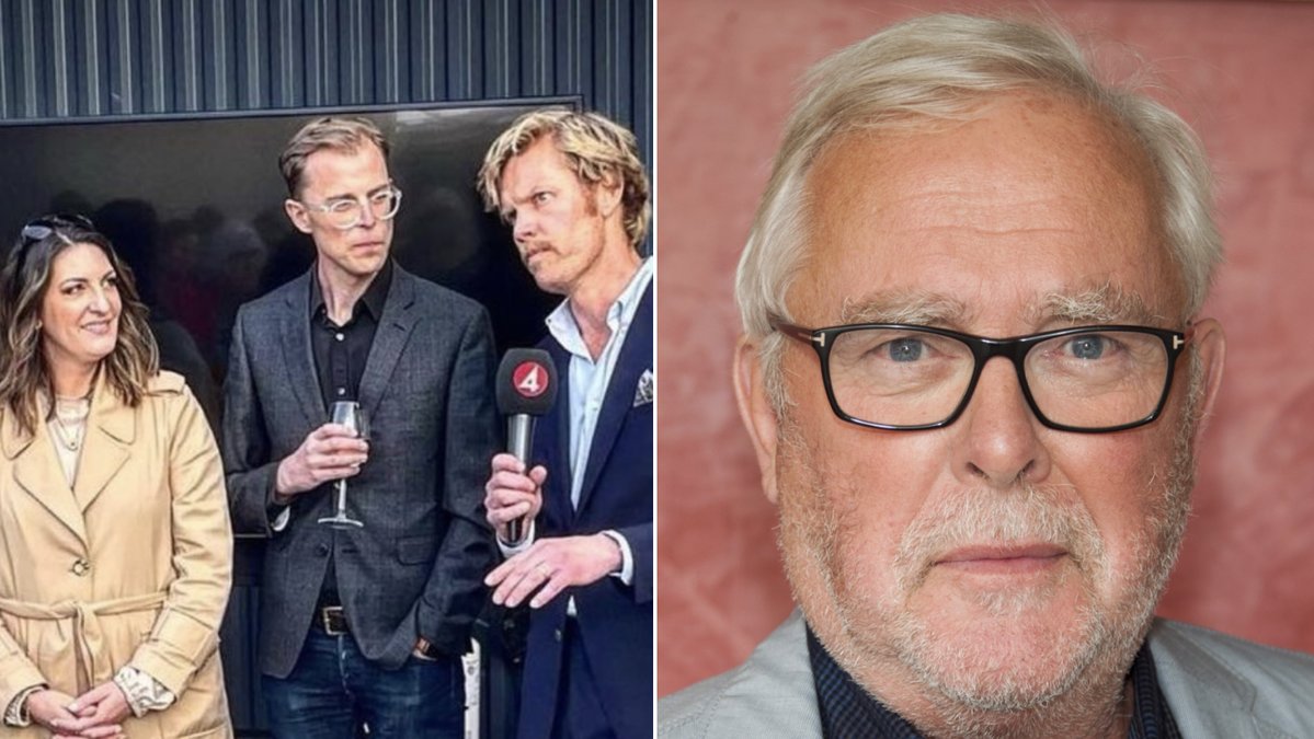 TV4-kollegorna Soraya Lavasani, Thomas Riter och Martin Järborg tackade av TV4-kollegan Bengt Magnusson.