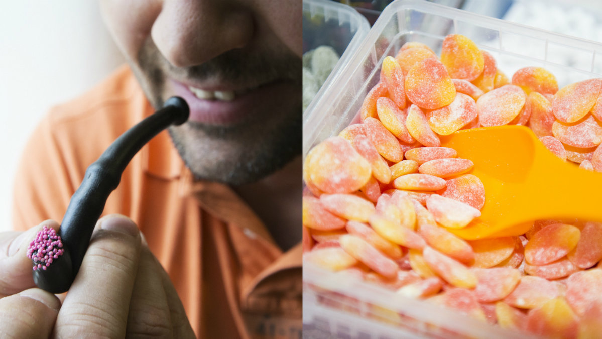 veganskt lösviktsgodis i form av lakrispipor och persikor