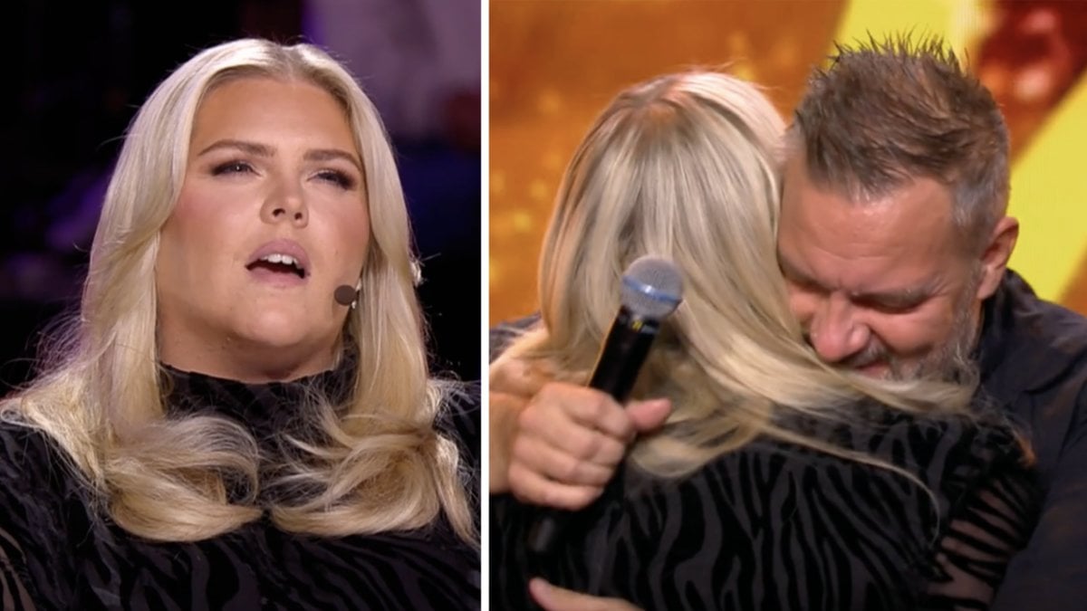 Johanna Nordström blir golvad av Andreas Aleman i Talang 2023. 