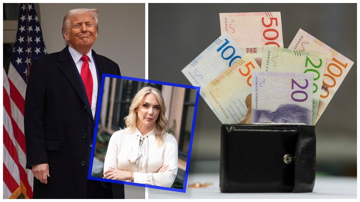 Donald Trump, Frida Bratt och en plånbok med svenska sedlar.