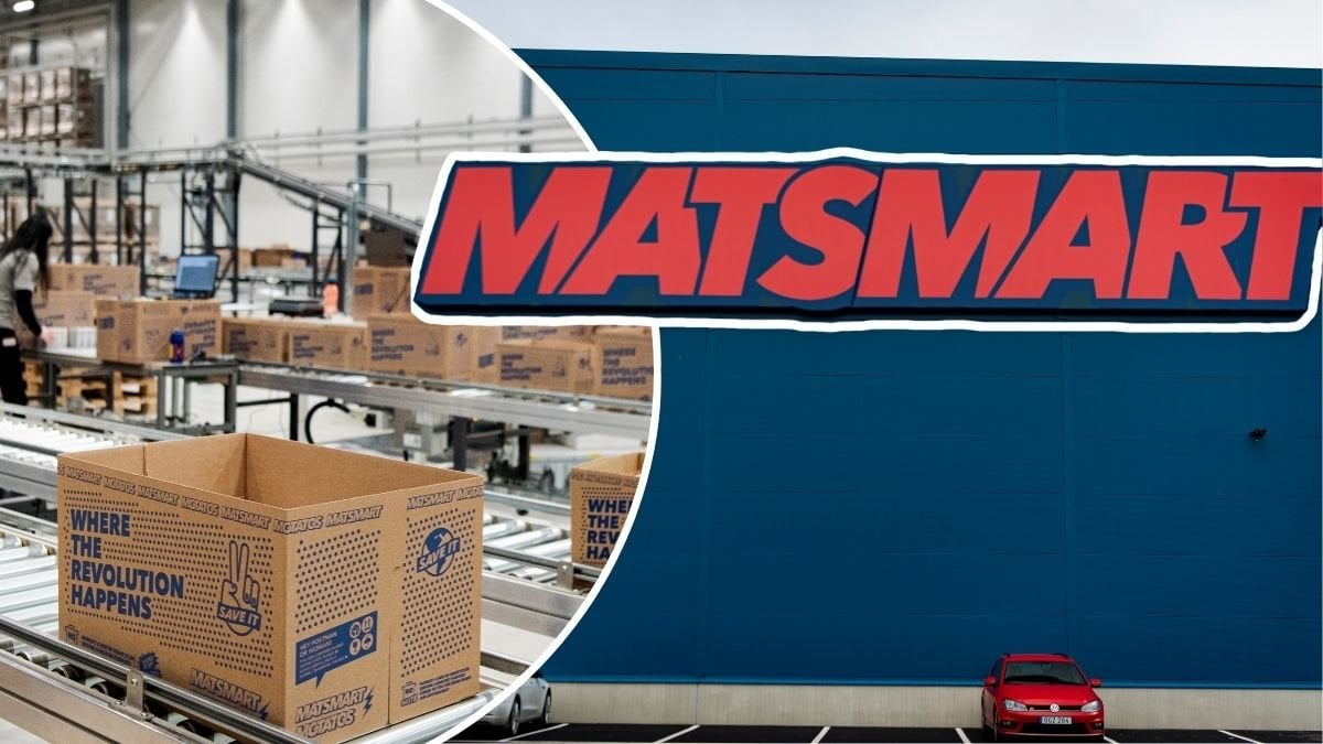 Matsmarts skylt och en Matsmart-kartong.