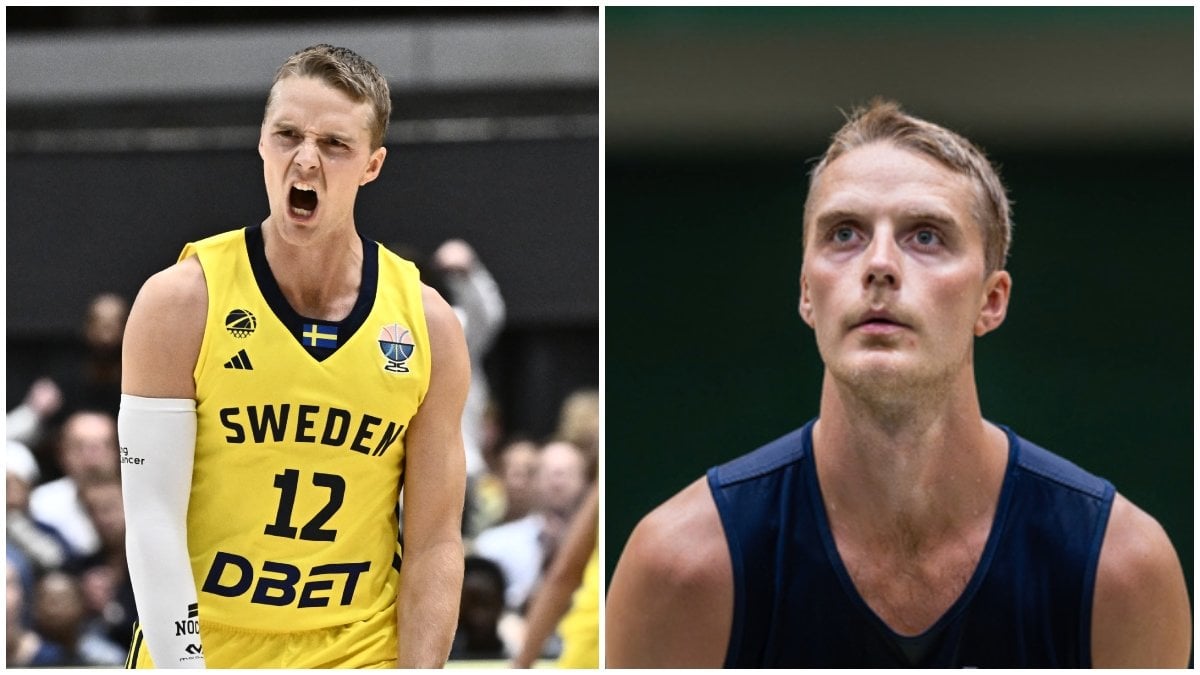 Två bilder på basketspelaren Ludvig Håkansson.