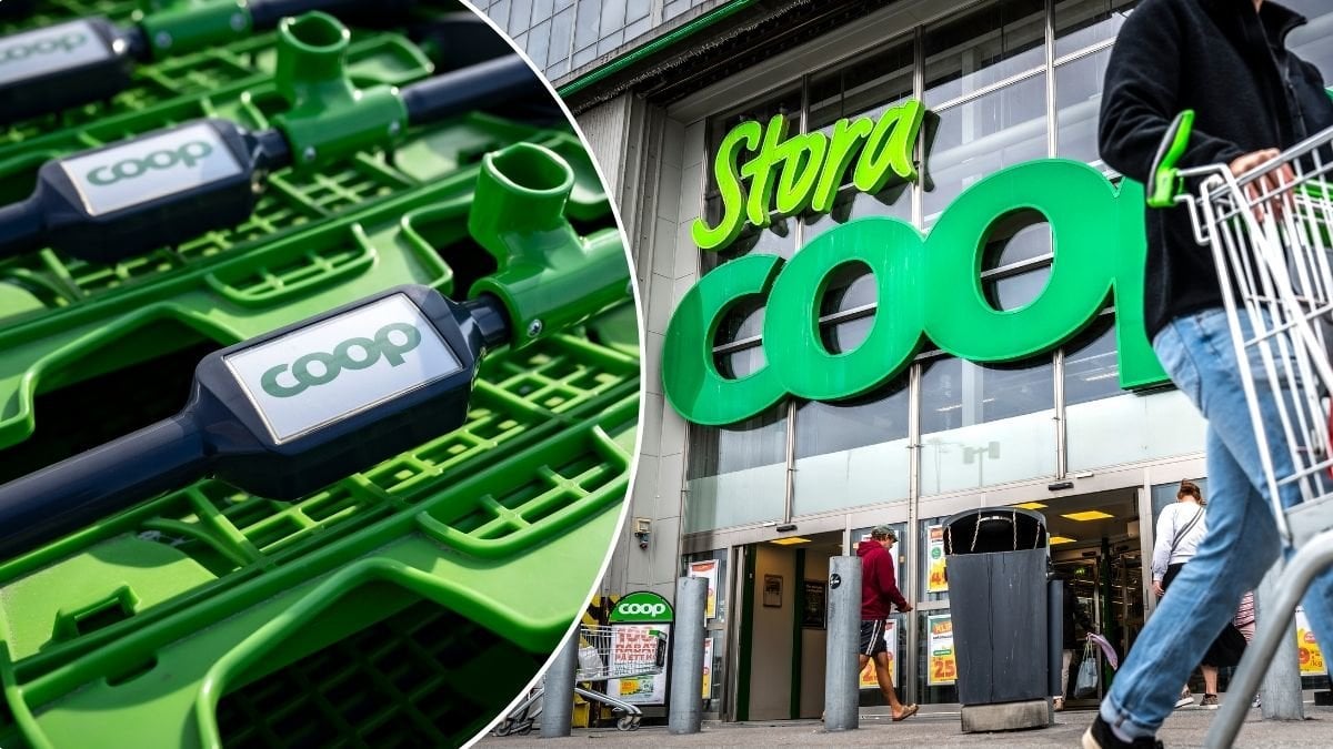 Bilder på kundvagnar och Coops-entré.