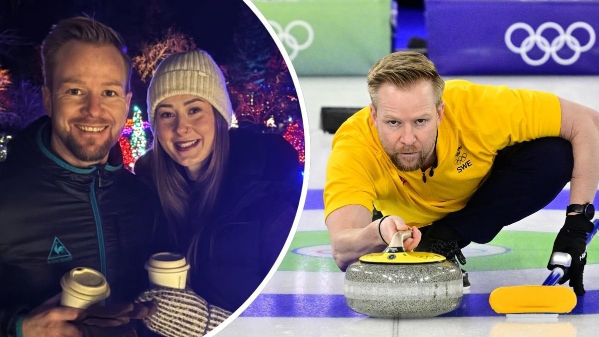Niklas Edin med flickvännen Kayla MacMillan och Niklas Edin i en curlingmatch