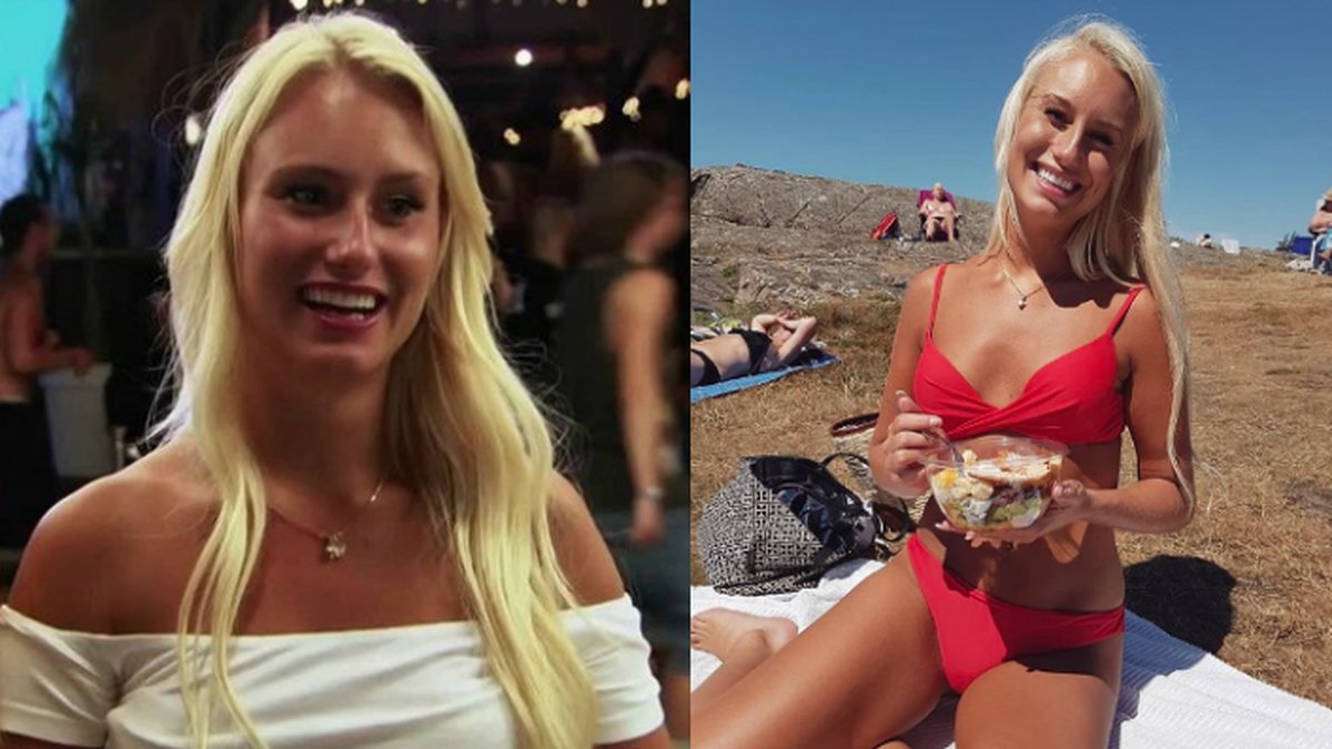 Camilla Fogestedt i Cirkus Magaluf och på stranden i röd bikini.