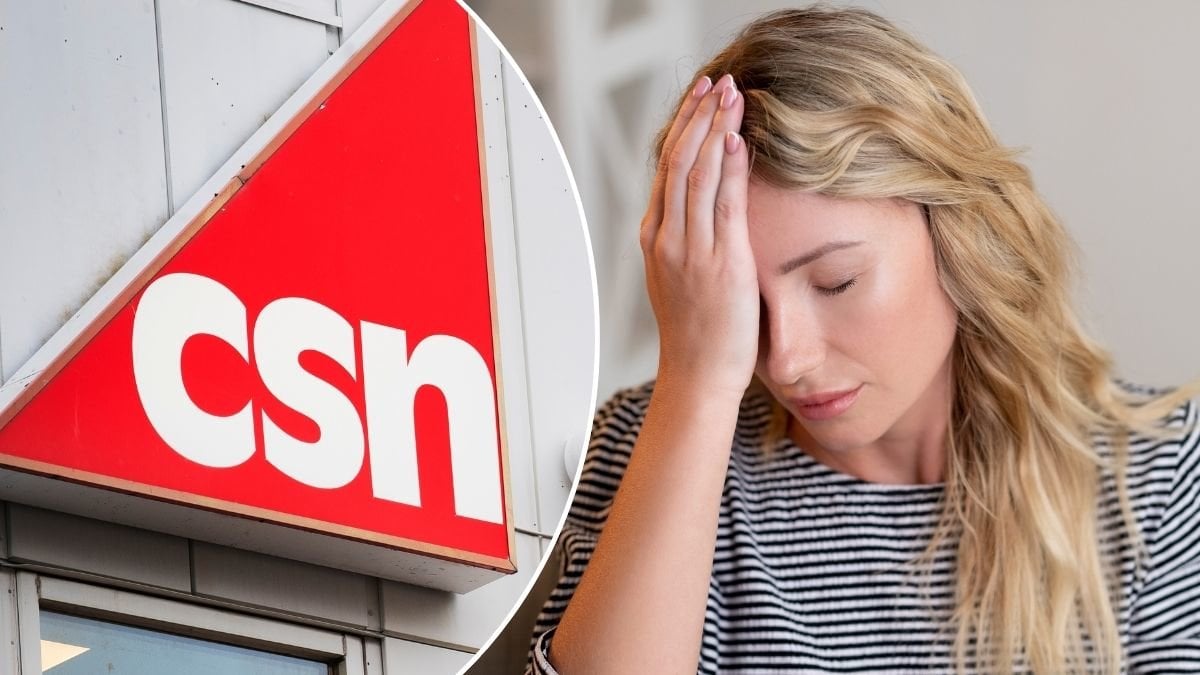 Bild på csn:s logga och en kvinna.