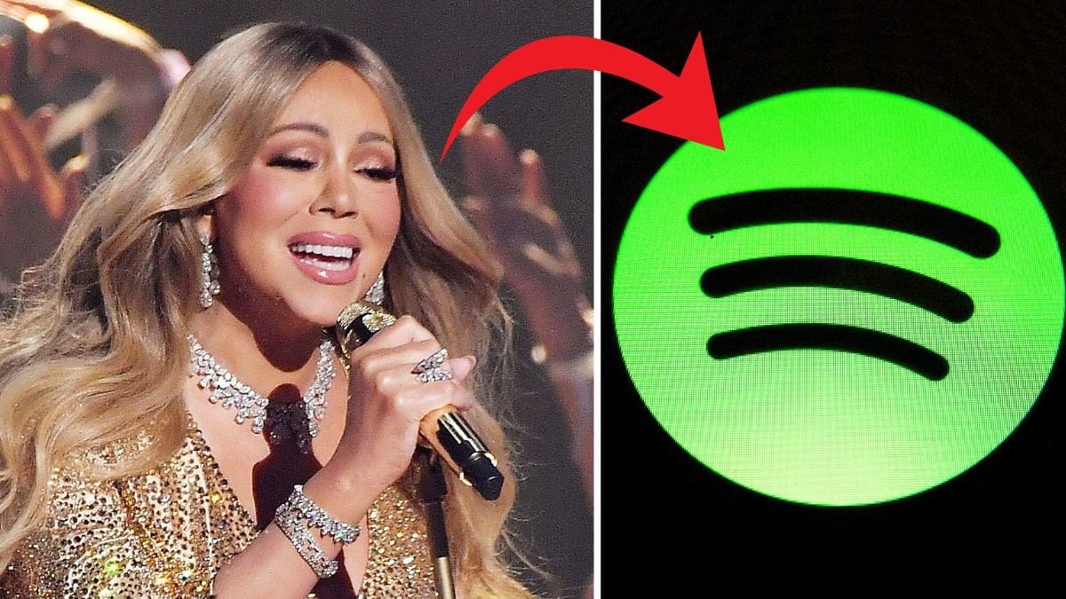 Mariah Carey vänster. Spotify ikon till höger.