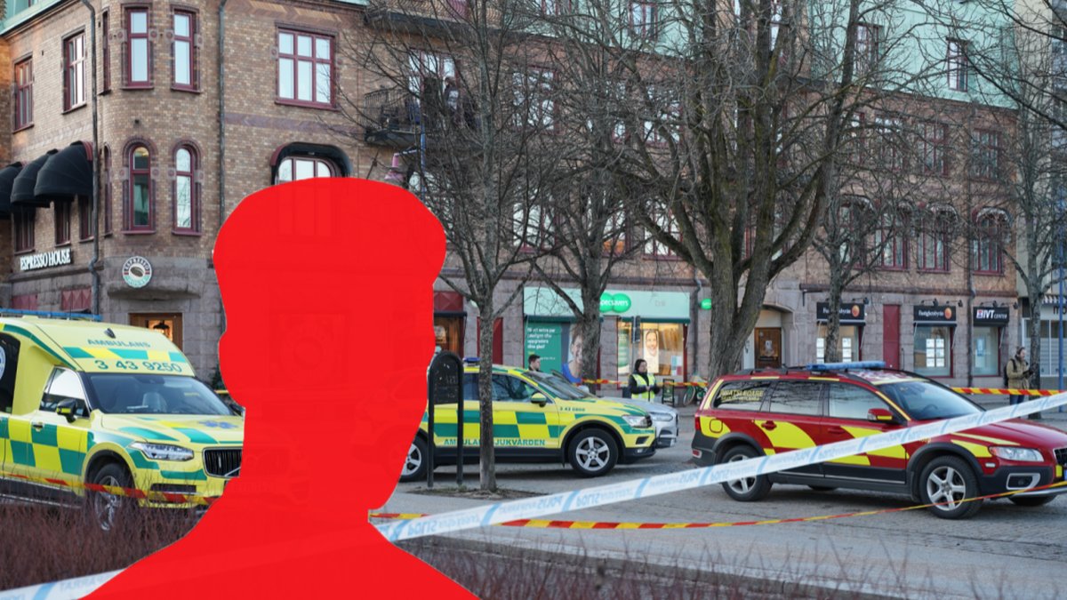 Ambulanser på platsen för attacken i Vetlanda. Genrebild på skugga.
