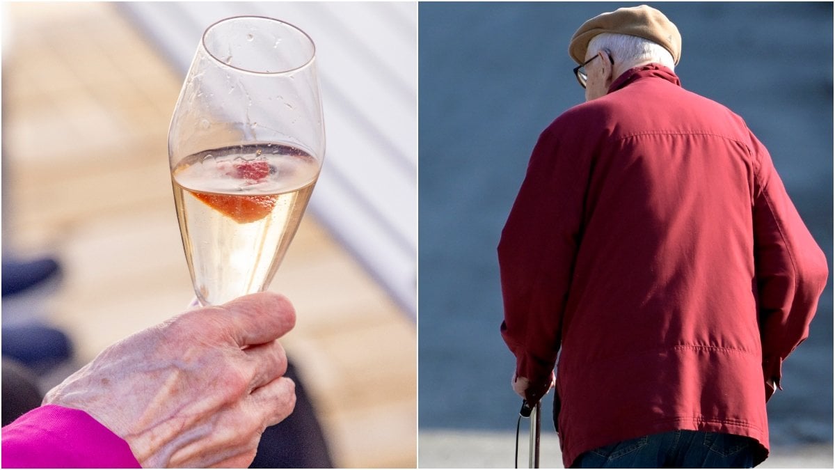 Bubbelglas och äldre man.
