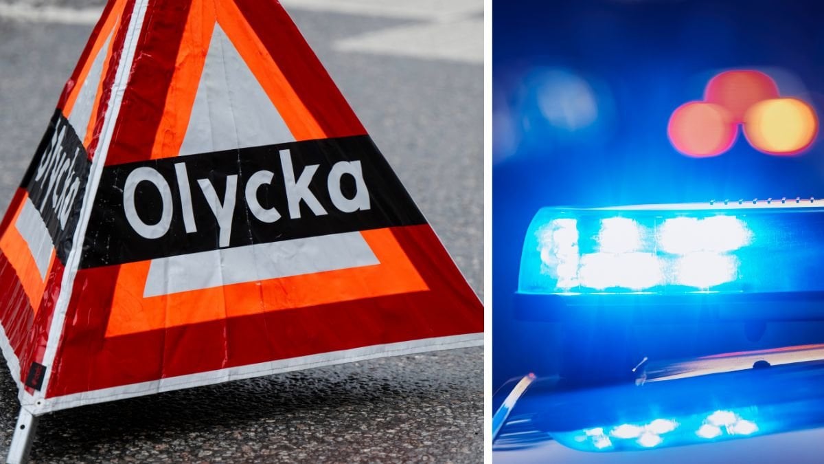 Olycka-skylt vänster. Blåljus höger.