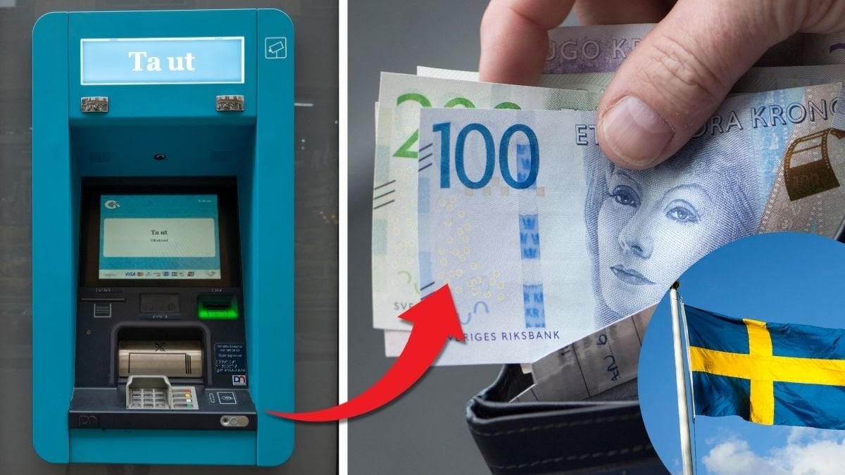 Bankomat och svenska sedlar kontanter.