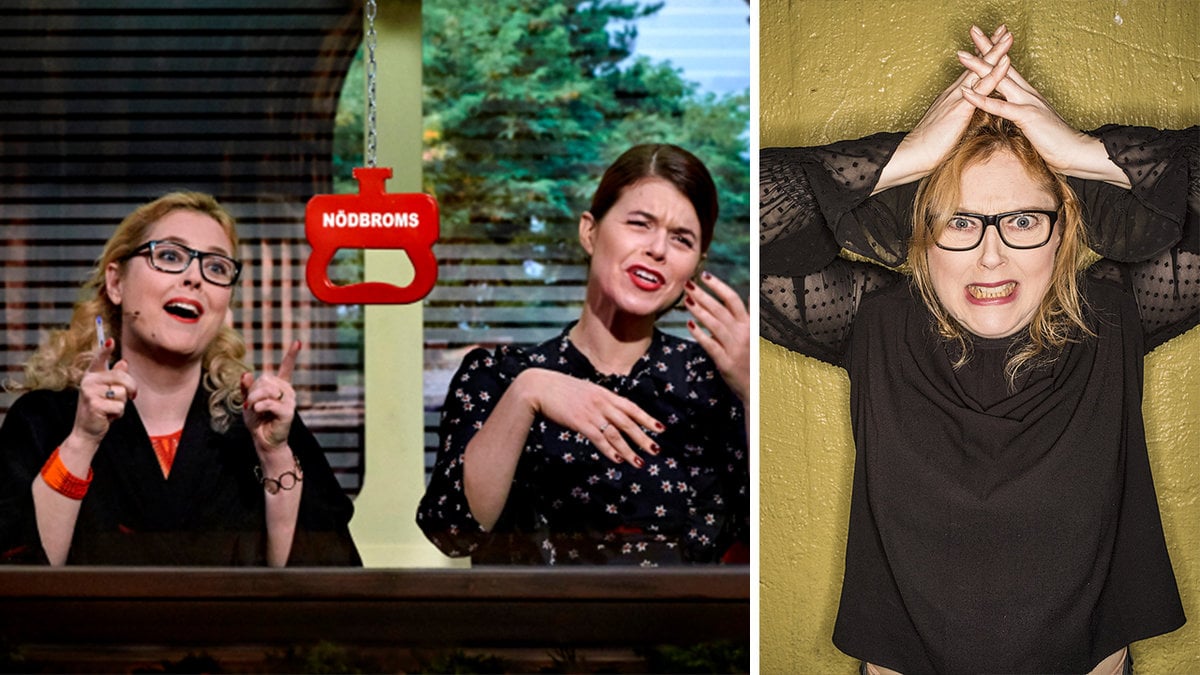 en blond kvinna med glasögon i svart topp, en kvinna i brunt hårt i svart topp, en blond kvinna med glasögon i svart topp
