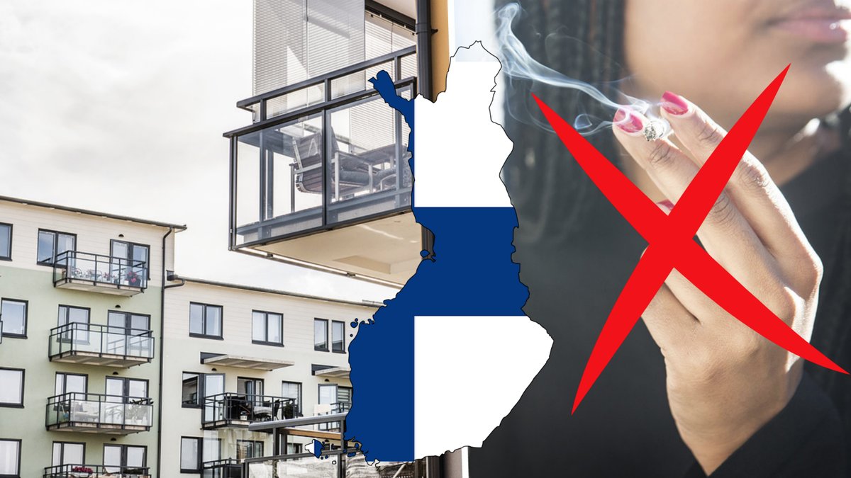 balkonger, karta Finland, en person som röker, rött kryss