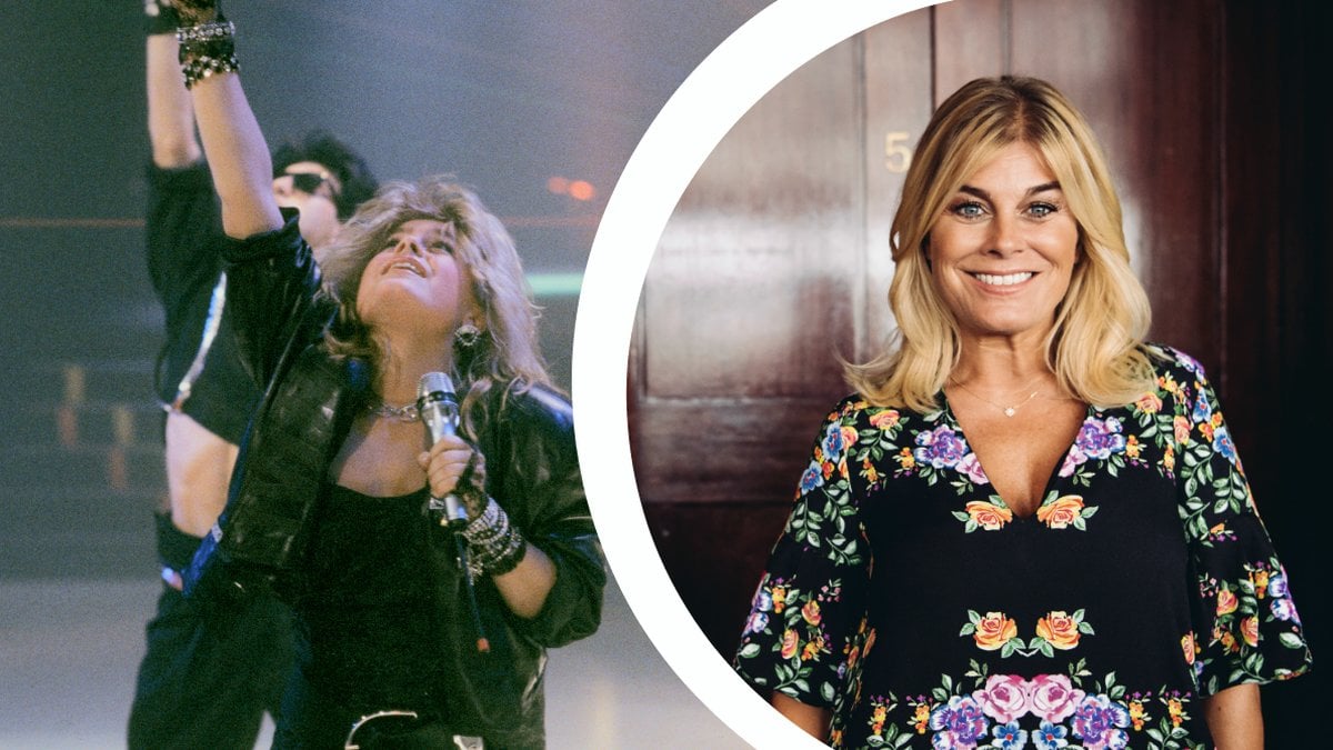 Pernilla Wahlgren på scen 1985 och Pernilla Wahlgren år 2018