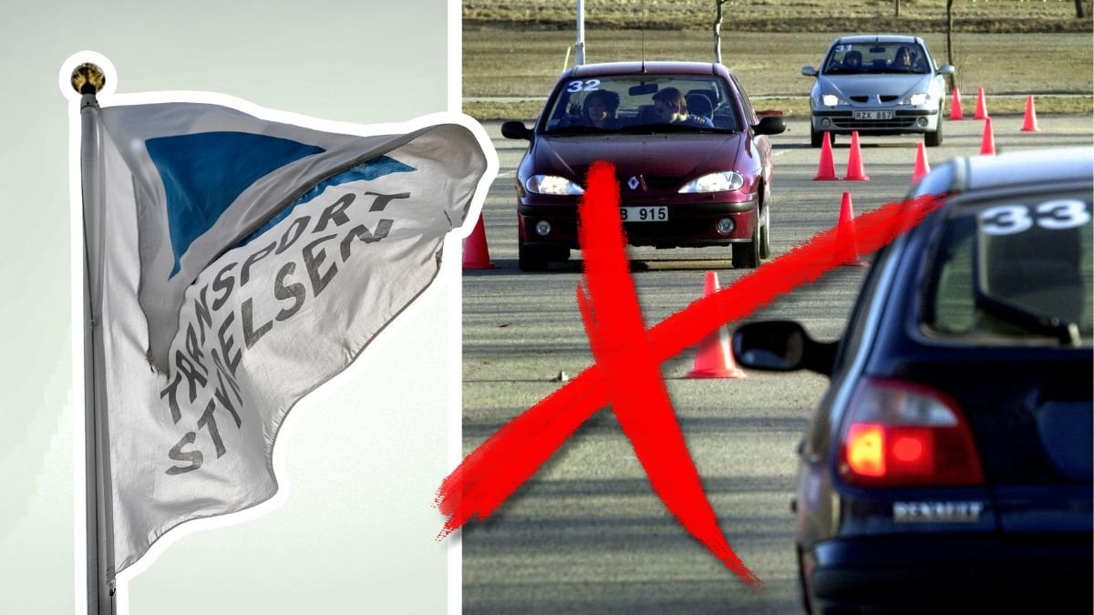 Transportstyrelsen flagga och bilar som övningskör.