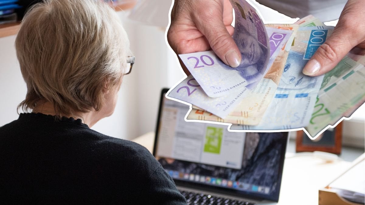 Kvinna vid en dator och pengar.