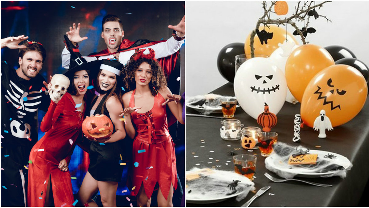 Gäng på Halloweenfest, prylar till festen