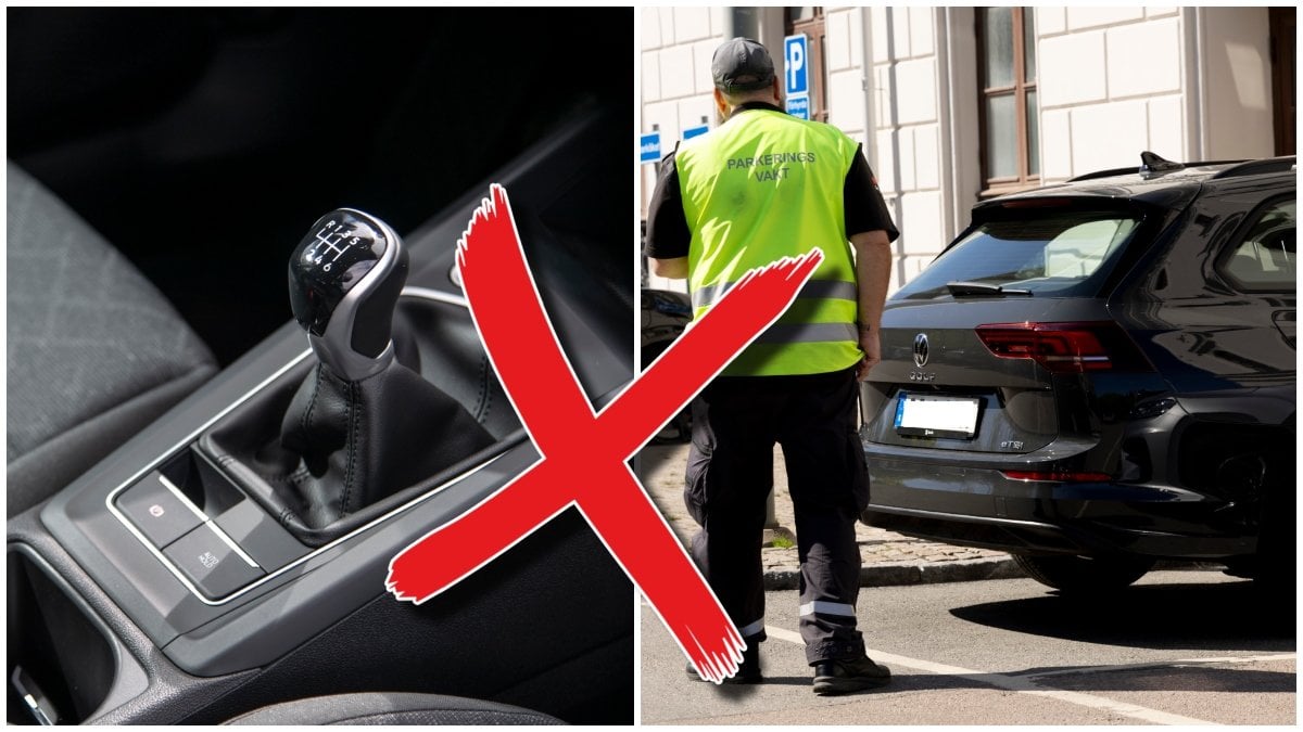 Växellåda på bil och parkeringsvakt.