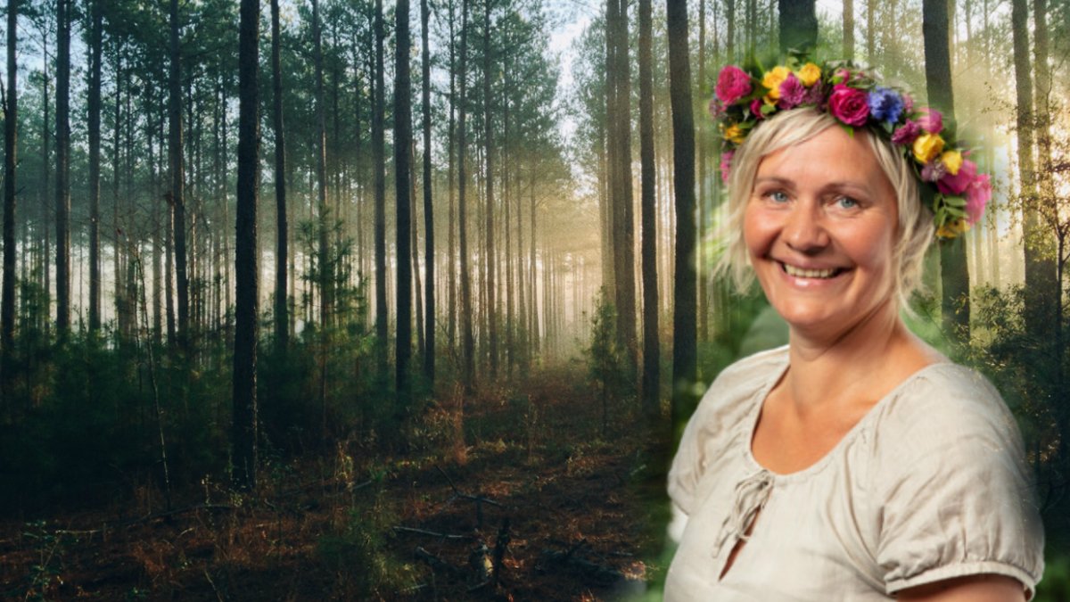 Maria Vildhjärta Westerberg omgiven av skog