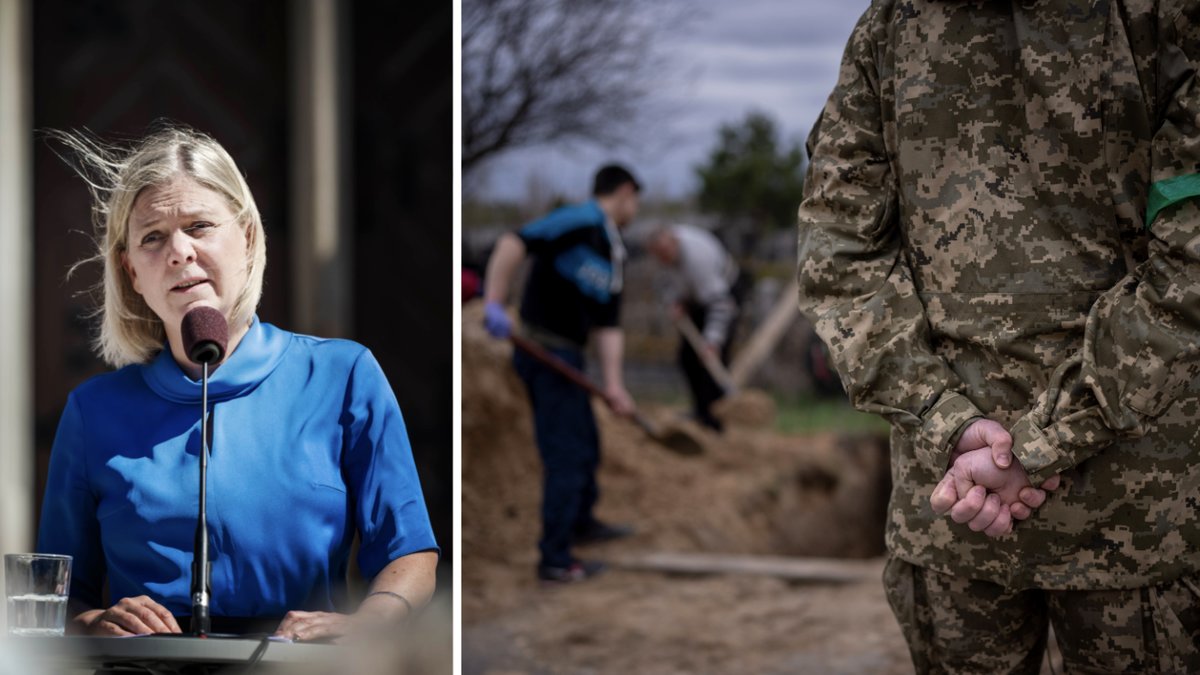 Magdalena Andersson har besökt Butja i Ukraina.