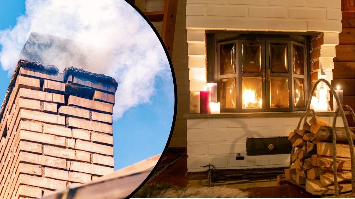 Bilder på en skorsten och en eldstad.