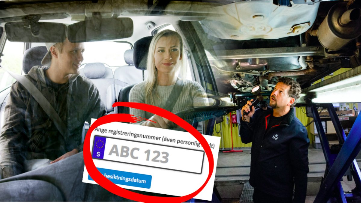 Ungt par kör bil – till höger bild från bilprövningen. 