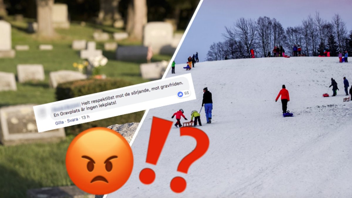 Gravsten, emojis, pulka i backe, facebook-inlägg
