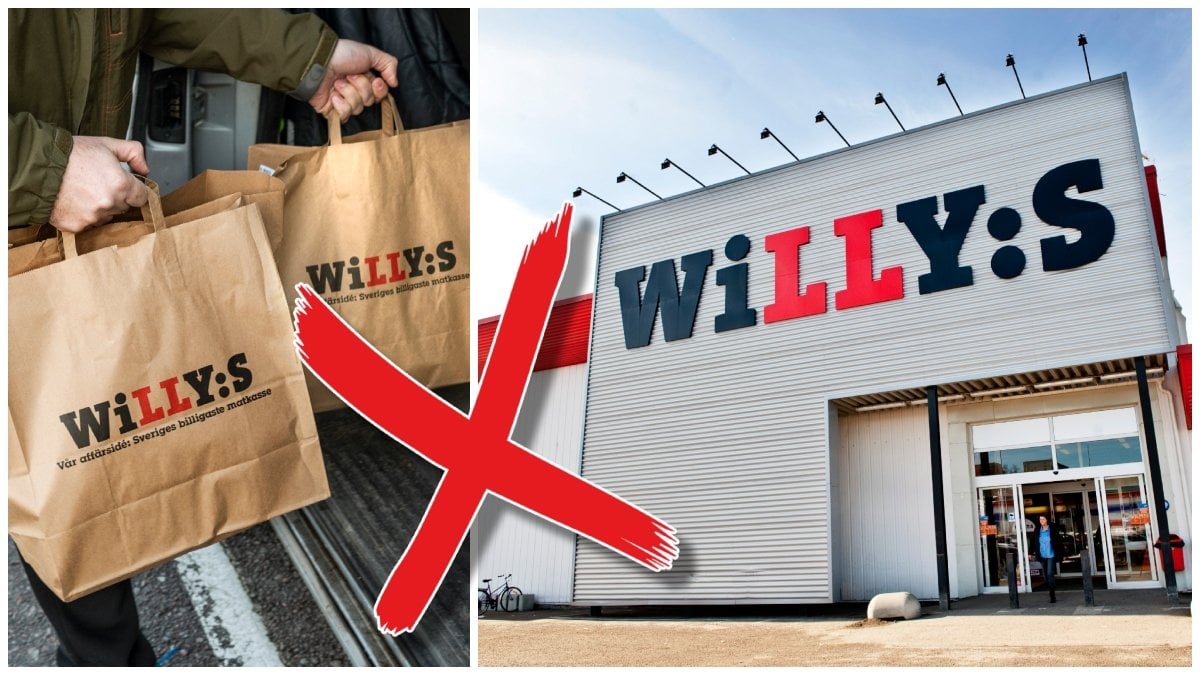 Willys-påsar och Willys skylt på en fasad