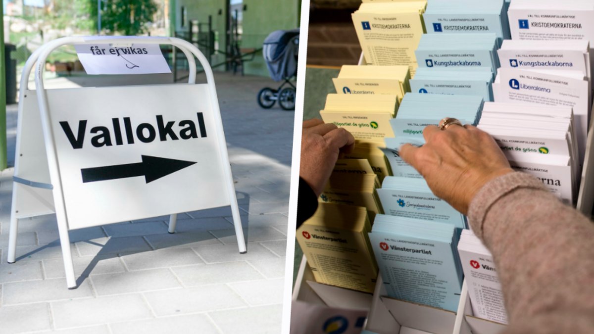 Två bilder från vallokaler i höstas. Kollage. 