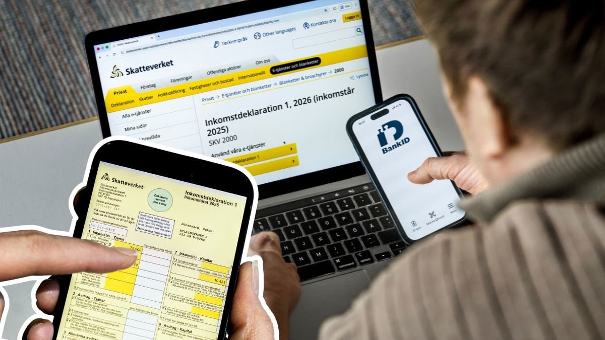 Deklaration i mobil och i dator.