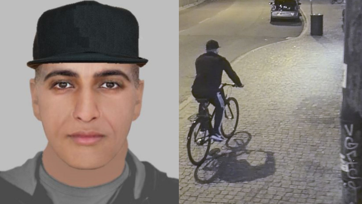 Fantombild på våldtäktsman. Våldtäktsmannen som cyklar.