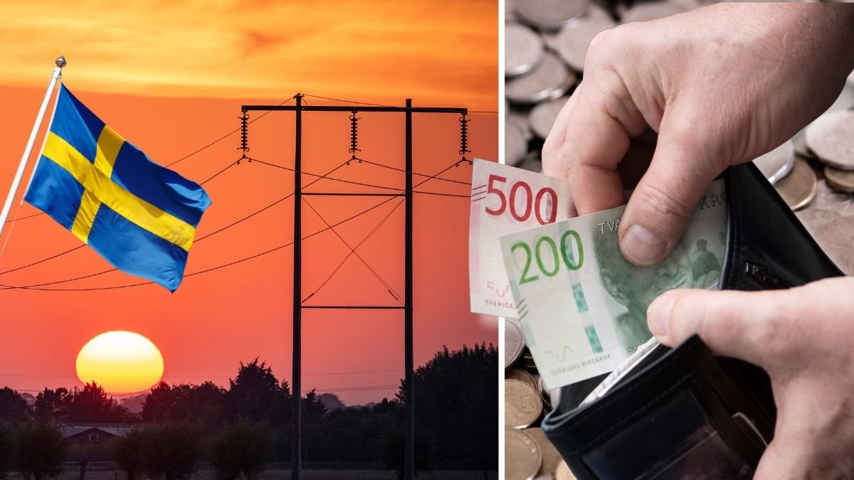 Elledning/elverk och svenska pengar i en plånbok.