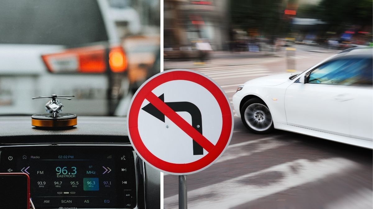 Bil och en bil som svänger med blinkers.