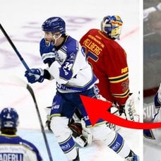 Djurgården och Leksand spelare vänster. Två leksand spelare höger.