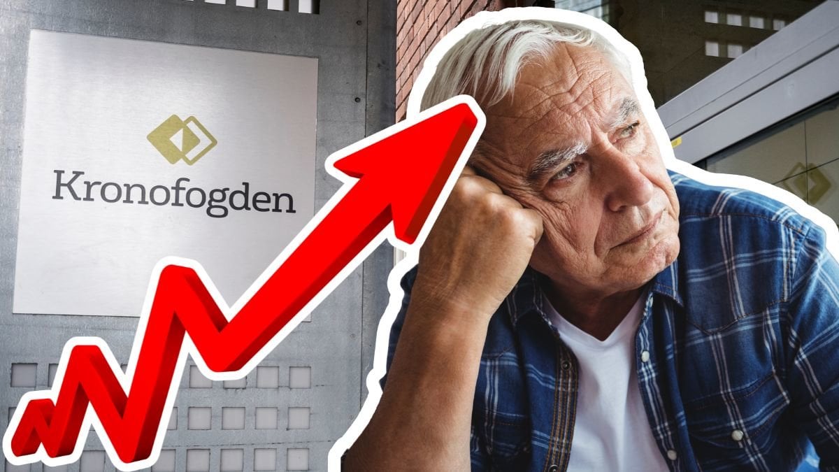 Kronofogdens logga och en äldre man med bekymrad blick