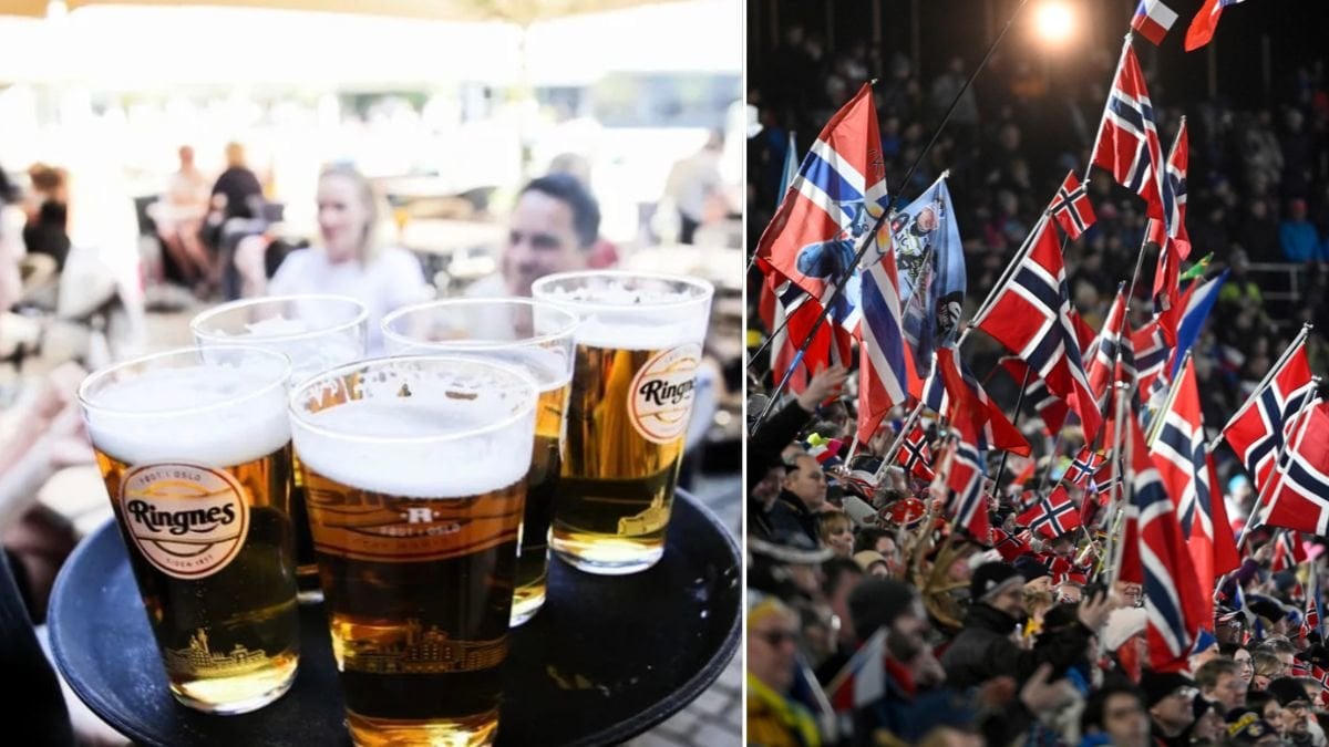 Ölservering och norska supportrar.